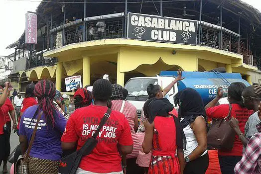 People striking outside Casablanca Club Mombasa