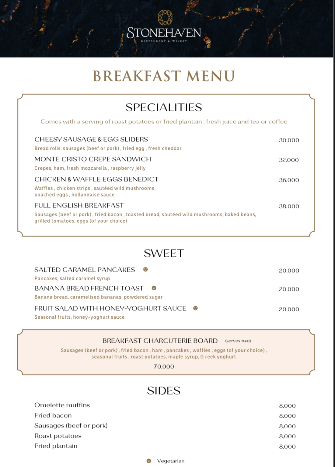 Stone Haven Kololo Menu: Breakfast