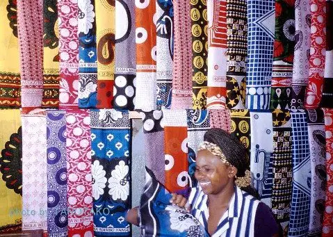 A woman selling African kanga cloth