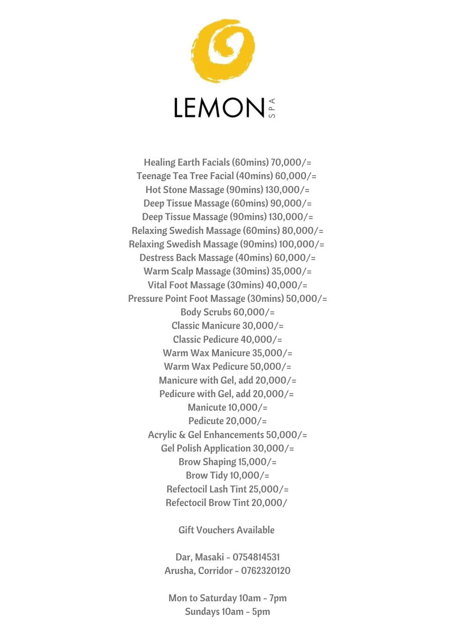 Massage Dar es Salaam: Lemon Spa menu